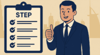 Illustration showing a checklist being completed with the Dubai skyline in the background and text reading “How to Start a Business in Dubai (2025) – Step-by-Step Guide”.