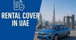 Infographic explaining rental car insurance options in the UAE including CDW, SCDW, and liability coverage