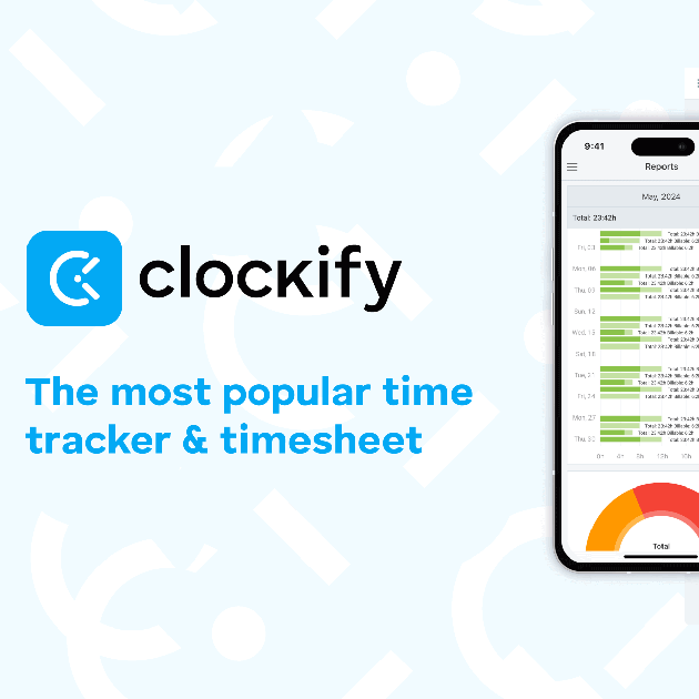 Clockify time tracker showing project hours logged