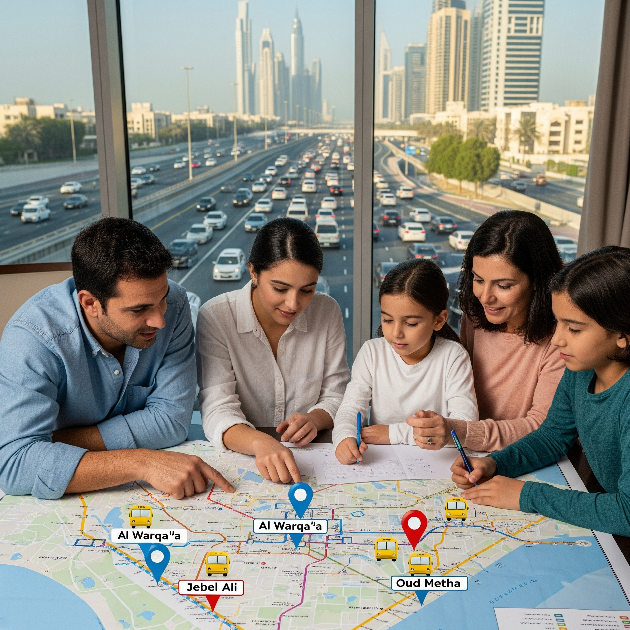 Dubai Indian expat family planning school commute based on location