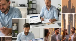 Split-screen showing expats in Dubai facing housing, visa, and cultural challenges