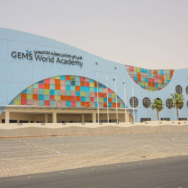 GEMS World Academy Dubai campus with international students and IB-themed classrooms
