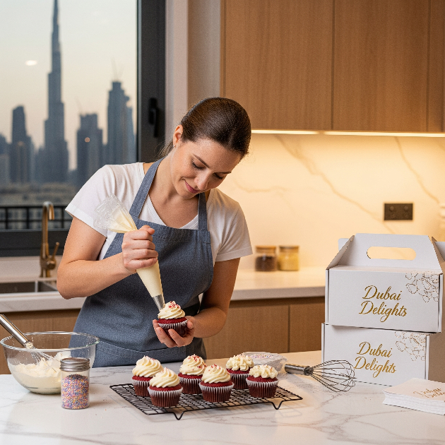 Home-based baker preparing food for delivery