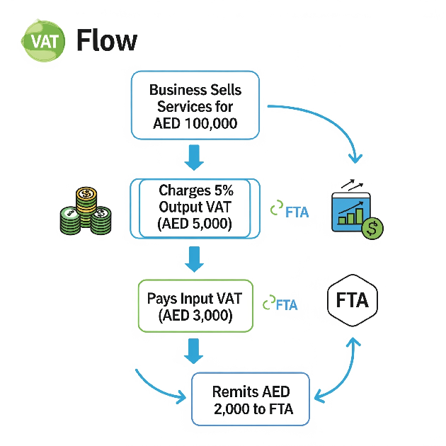 Infographic of how VAT works in the UAE with input and output VAT