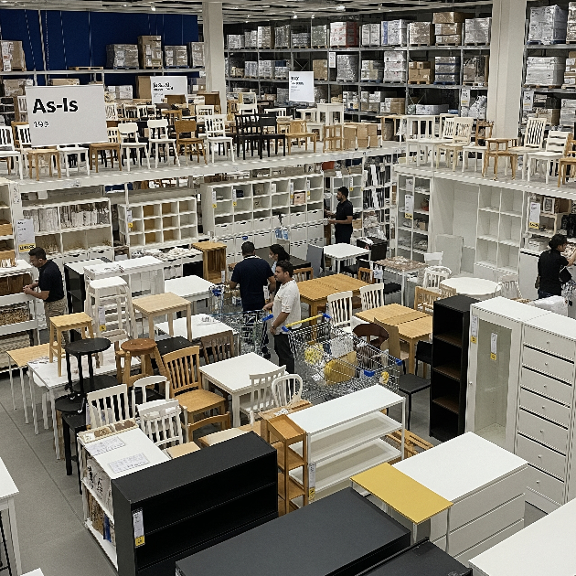 IKEA Dubai’s As-Is section with discounted furniture and customers browsing deals