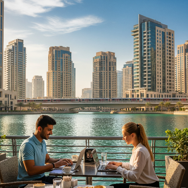 Young professionals working remotely in JLT Dubai
