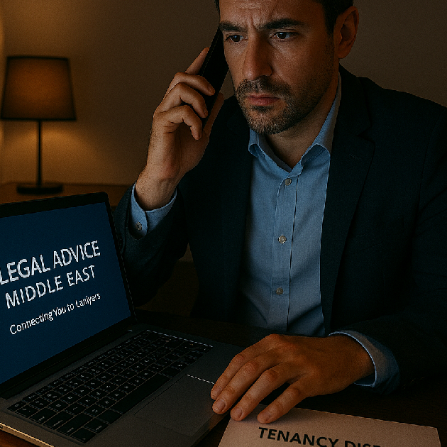 Expat in Dubai calling after-hours legal helpline for tenancy or labour issue