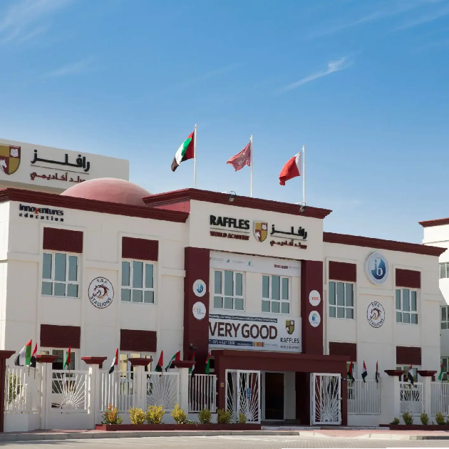 Students at Raffles World Academy Dubai in a multilingual classroom with interactive learning tools