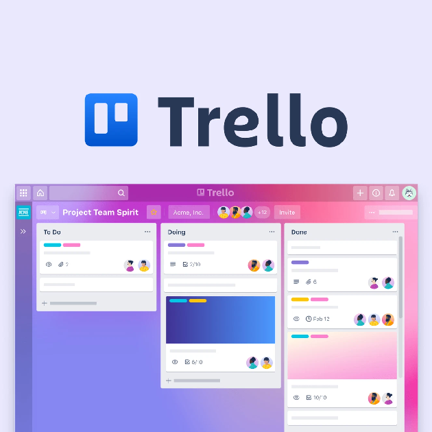 Trello Kanban board with project tasks and milestones