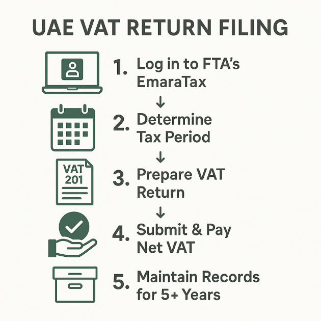 Step-by-step UAE VAT filing process infographic